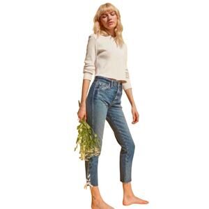 NWT AMO Women’s Boho Babe Lace Up High Rise Ankle Jean in Love Note